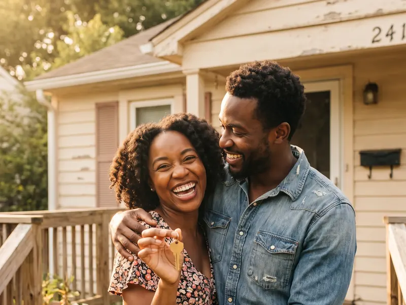 A couple holding the keys to their new home